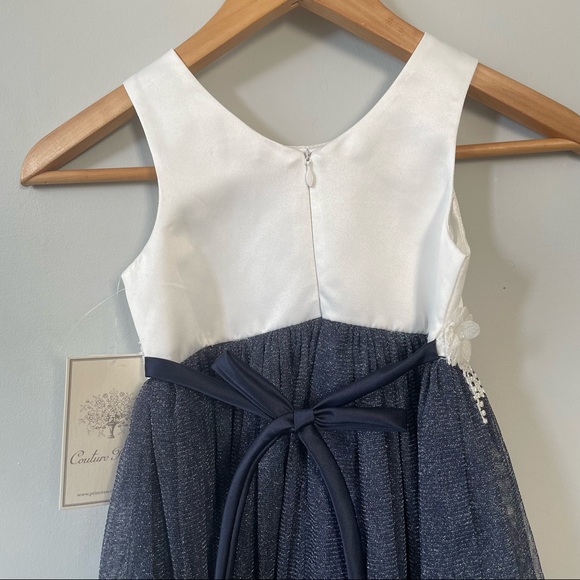 NWT Couture Princess White Satin and Blue Sparkle Formal Party Dress Sz: Girls 5 - Picture 9 of 12